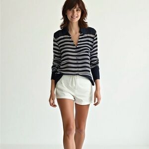 Talbots Black White Tunic Top Long Sleeve Button Shirt Blouse Size XL Petite